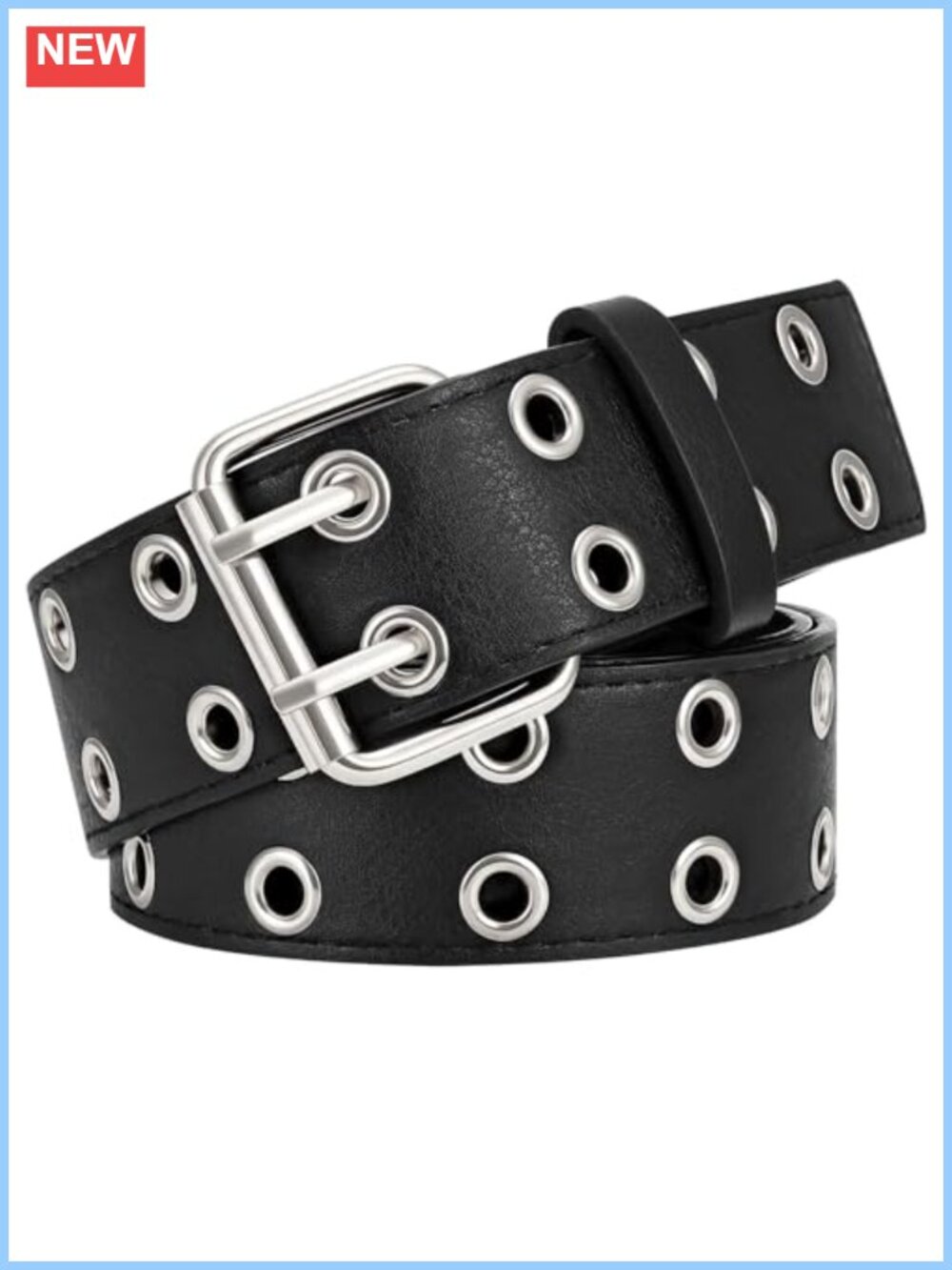 Double Grommet Faux Leather Belt Punk Metal Wide Jean Belt